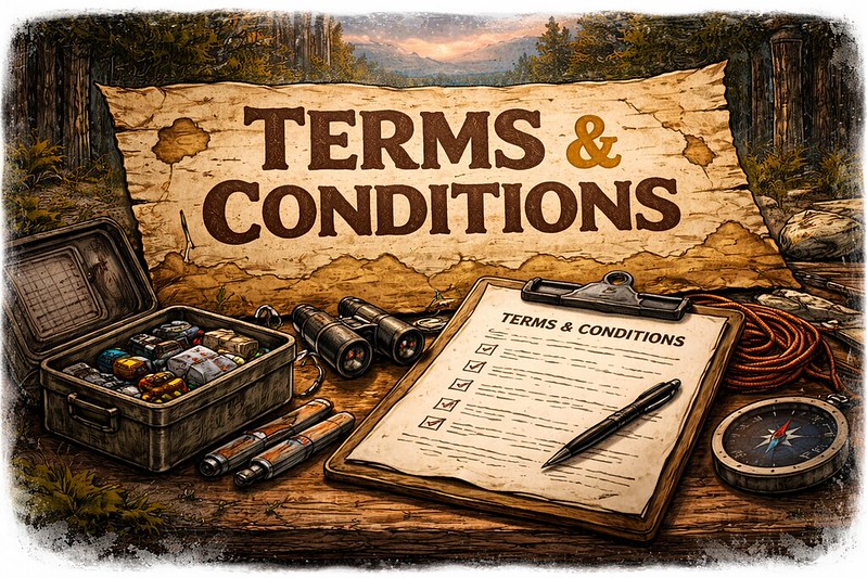 Illustrated terms-of-service artwork representing legal boundaries, safe routes, and responsible trackable use.